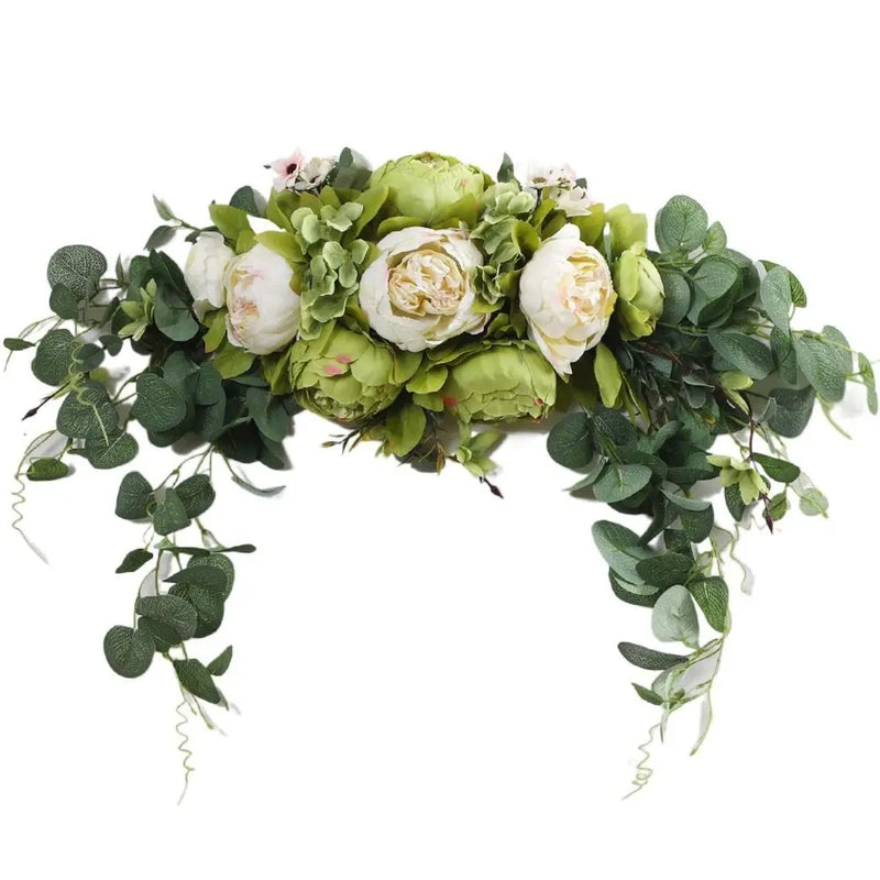 Fleurs pour Arche de Mariage, Pivoines et Eucalyptus de 75 cm, coloris vert tendre