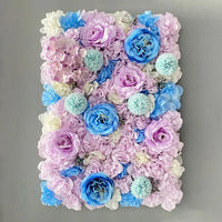 Mur de Fleurs Artificielles, Panneau de Roses 3D 60 × 40 cm, coloris lilas, bleu et menthe