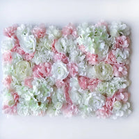 Mur de Fleurs Artificielles, coloris blanc, rose pâle et vert d'eau
