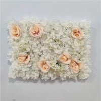 Mur de Fleurs Artificielles, Lot de 4 Panneaux 60 × 40 cm, coloris blanc et roses pêche