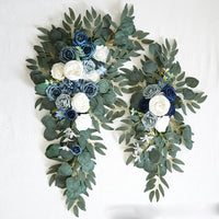 Fleurs et Voilages pour Arche de Mariage, paire de compositions, bleu poudré, marine et blanc
