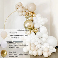 Kit Arche de Ballons Blanc Sable et Beige, blanc sable, blanc et or métallisé, 123 pièces