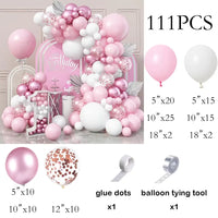 Kit Arche de Ballons Rose Pastel et Blanc, rose, blanc, rose métallisé et confettis, 111 pièces