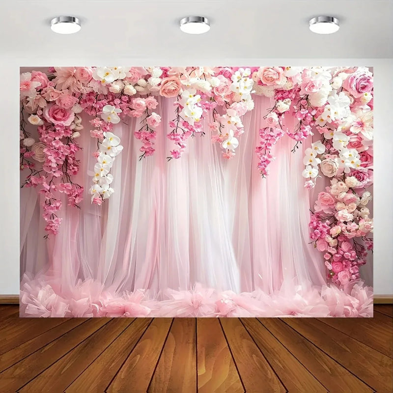 Toile de Fond Mariage Fleurs et Voilage Roses, Polyester, vue complémentaire 4