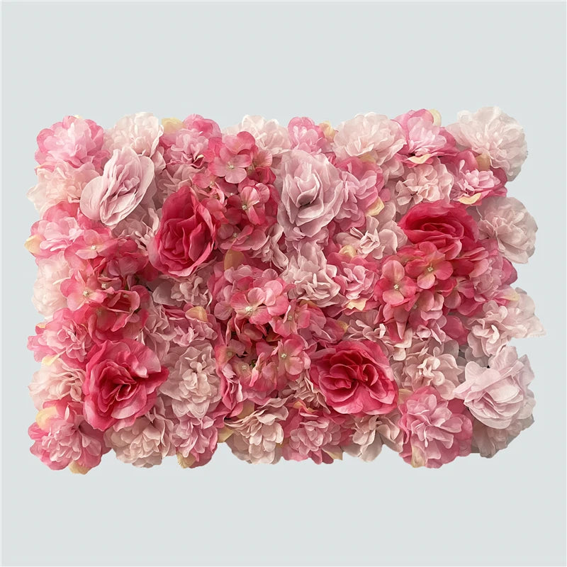 Mur de Fleurs Artificielles, Lot de 4 Panneaux 60 × 40 cm, coloris framboise et rose pâle