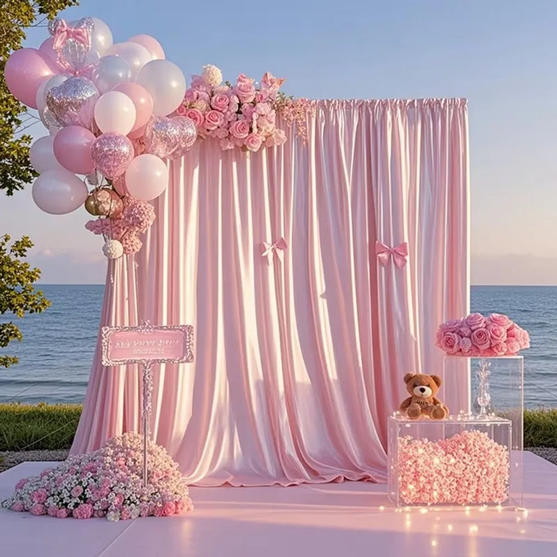 Rideau Satin Brillant pour Fond de Cérémonie, 140 cm de Large, coloris rose pâle