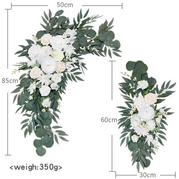 Fleurs et Voilages pour Arche de Mariage, paire de compositions, ivoire et blanc
