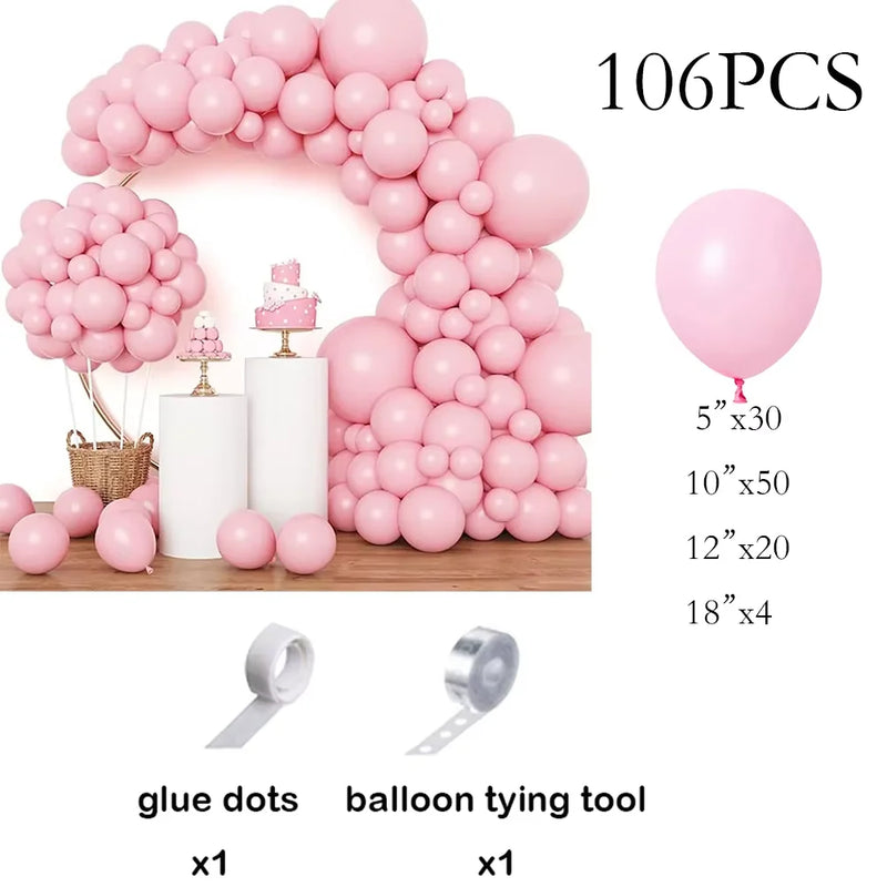 Kit Arche de Ballons Rose Pastel et Blanc, rose pastel, 106 pièces