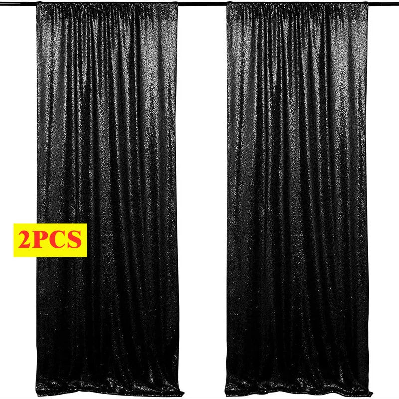 Toile de Fond Mariage à Sequins, Rideau 60 × 240 cm, noir, lot de 2 panneaux