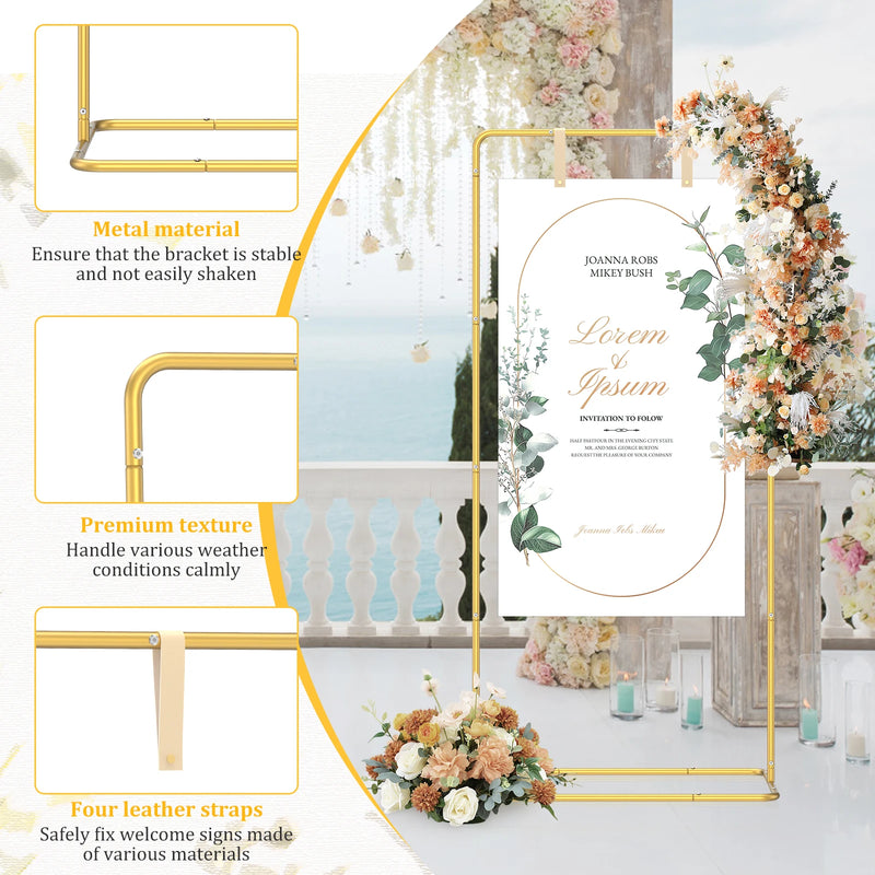 Chevalet Panneau de Bienvenue Mariage en Métal Doré, vue complémentaire 4