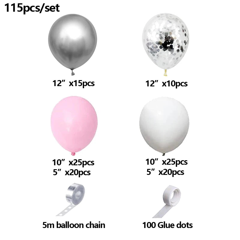 Kit Arche de Ballons Rose, Blanc et Argent, 115 Pièces, vue complémentaire 2