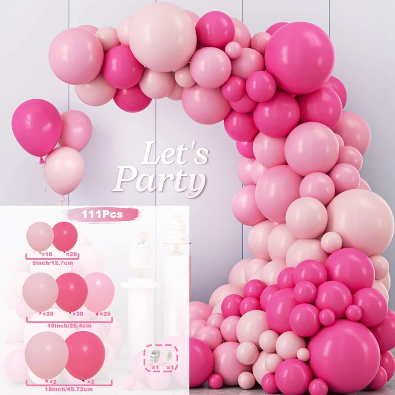Kit Arche de Ballons Pastel, Rose, Bleu et Or, rose pastel et fuchsia, 111 pièces