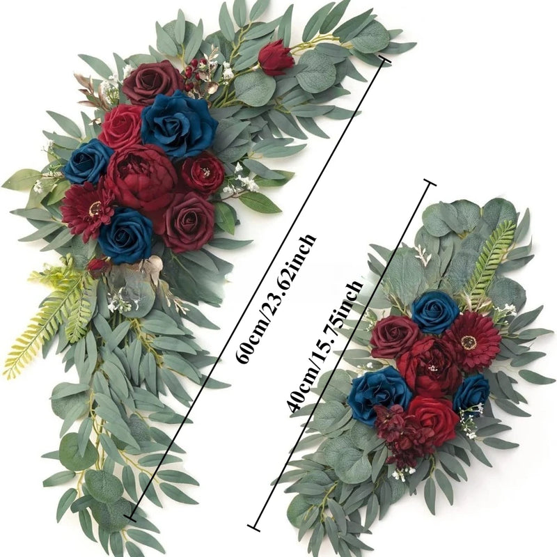 Fleurs pour Arche de Mariage, coloris bordeaux et bleu canard
