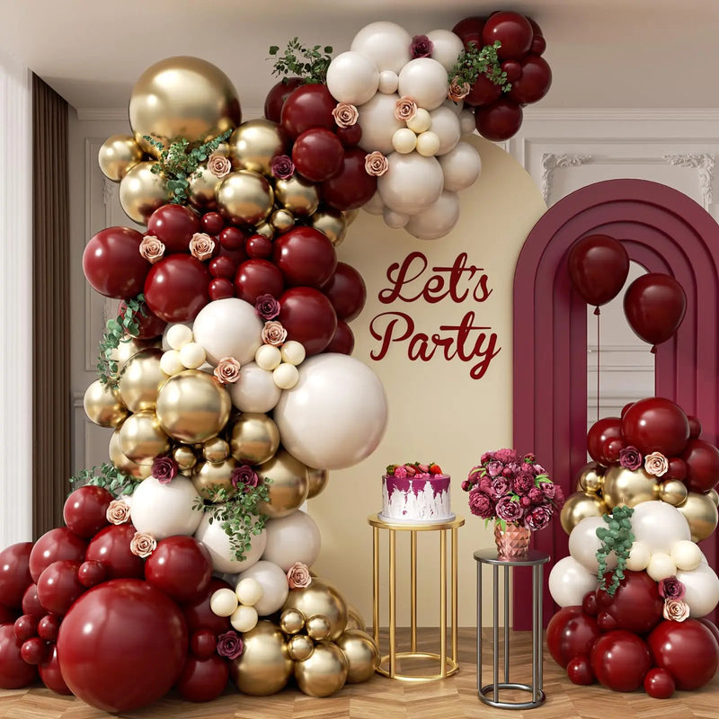 Kit Arche de Ballons Bordeaux, Blanc Sable et Or, 131 Pièces, vue complémentaire 2