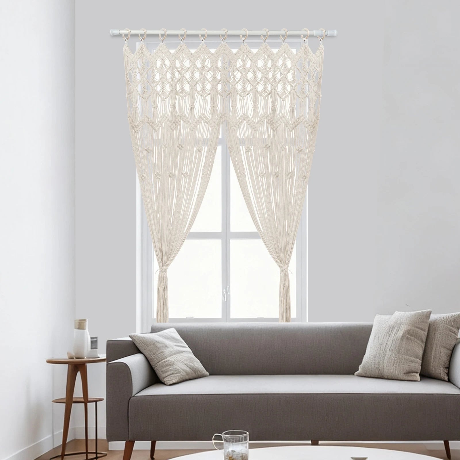 Toile de Fond Mariage en Macramé Blanc Bohème, 120 × 195 cm, vue d'ensemble