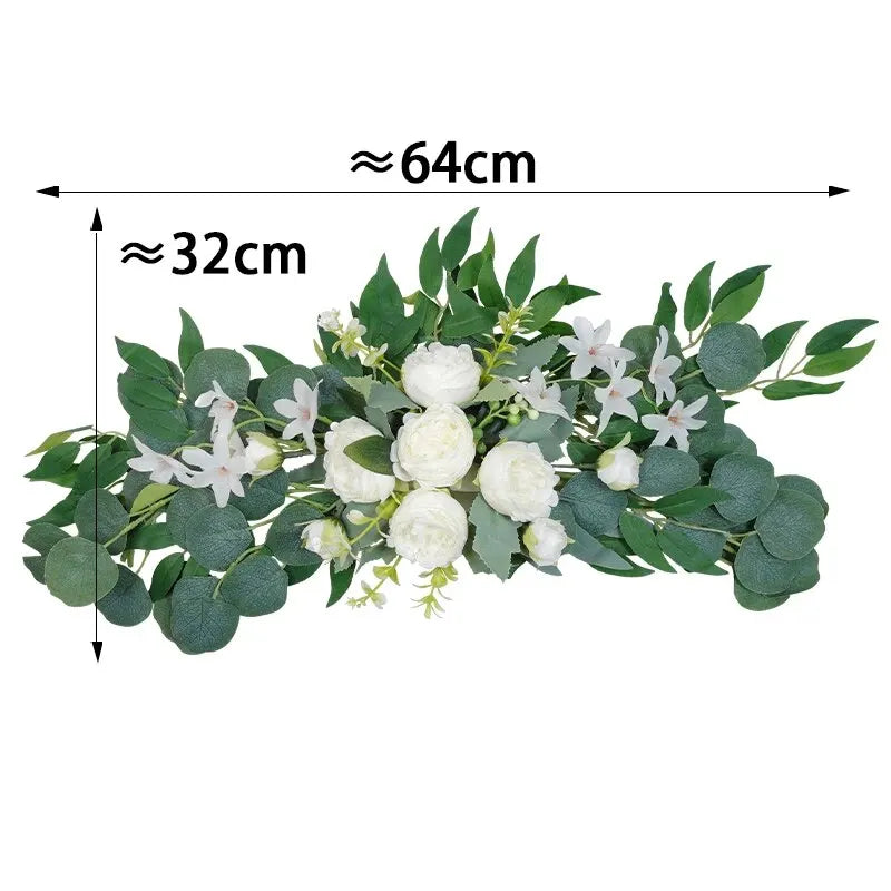 Arc Fleuri pour Arche de Mariage, Roses et Eucalyptus, blanc, 64 cm