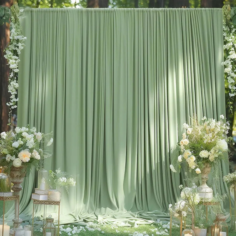 Toile de Fond Mariage Opaque en Polyester 180 g, coloris vert sauge