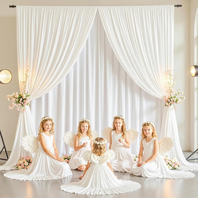 Toile de Fond Mariage Épaisse, Rideau Poche à Tringle, vue d'ensemble