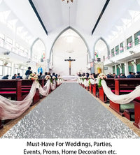 Tapis d'allée de mariage à paillettes, couleur argenté