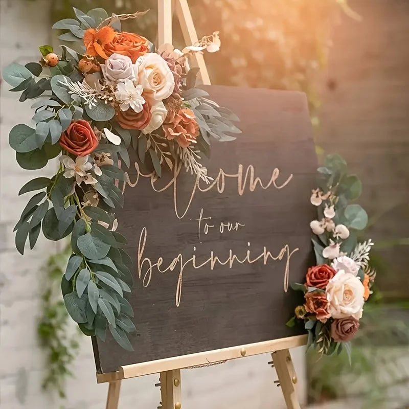 Duo de Compositions Florales pour Arche de Mariage, Terracotta, vue d'ensemble