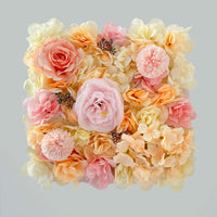 Mur de Fleurs Artificielles, Panneau Carré 35 × 35 cm, coloris pêche, jaune et orange