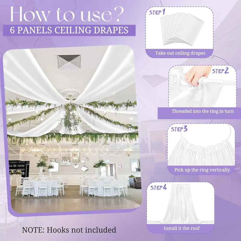 Drapé de Plafond Mariage en Satin, 16 Coloris, 3 à 12 m
