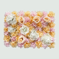 Mur de Fleurs Artificielles, Lot de 4 Panneaux 60 × 40 cm, coloris orange pêche, blanc et rose
