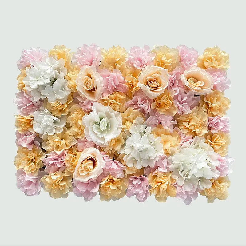 Mur de Fleurs Artificielles, Lot de 4 Panneaux 60 × 40 cm, coloris orange pêche, blanc et rose