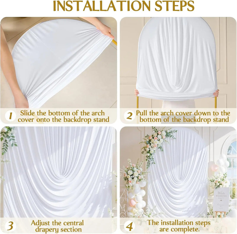 Housse d'Arche de Mariage Drapée Effet Rideau, 10 Coloris, 5 Tailles