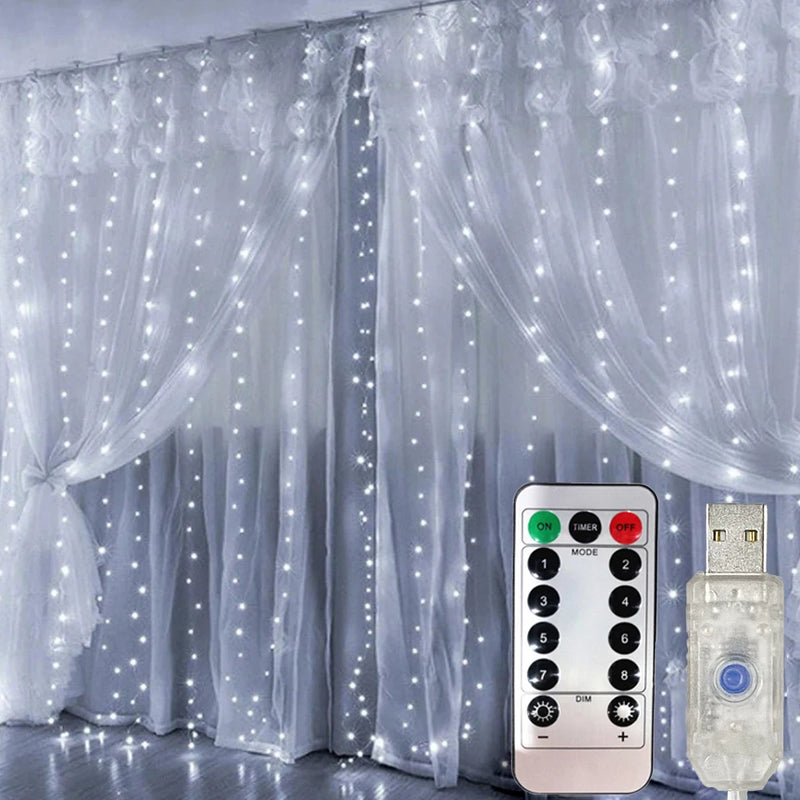 Rideau Lumineux LED Mariage USB avec Télécommande, coloris blanc