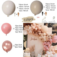 Kit Arche de Ballons Rose Poudré et Nude, 96 à 182 Pièces, sable, taupe, corail et cuivre rosé, 110 pièces