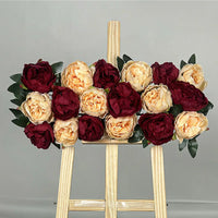 Mur de Fleurs Artificielles, Panneau de Pivoines 52 × 25 cm, coloris bordeaux et champagne