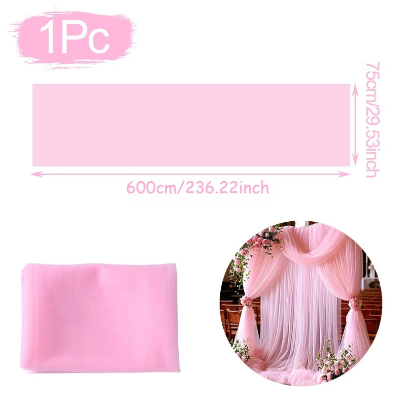 Voilage Arche de Mariage Transparent, 75 cm × 6 m, coloris rose