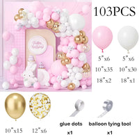 Kit Arche de Ballons Rose Pastel et Blanc, rose, blanc, or et confettis dorés, 103 pièces