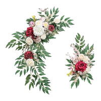Paire de Compositions Florales pour Arche de Mariage, coloris bordeaux, rose poudré et ivoire