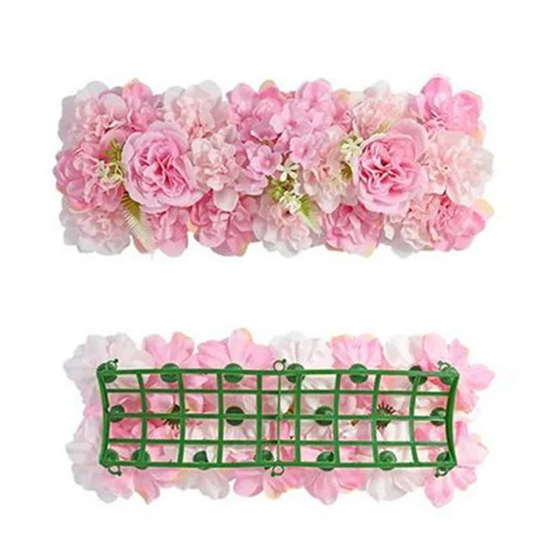 Rangée de Fleurs Artificielles Hortensias et Pivoines, coloris rose pâle, pivoines et hortensias