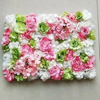 Mur de Fleurs Artificielles, coloris rose, vert et blanc