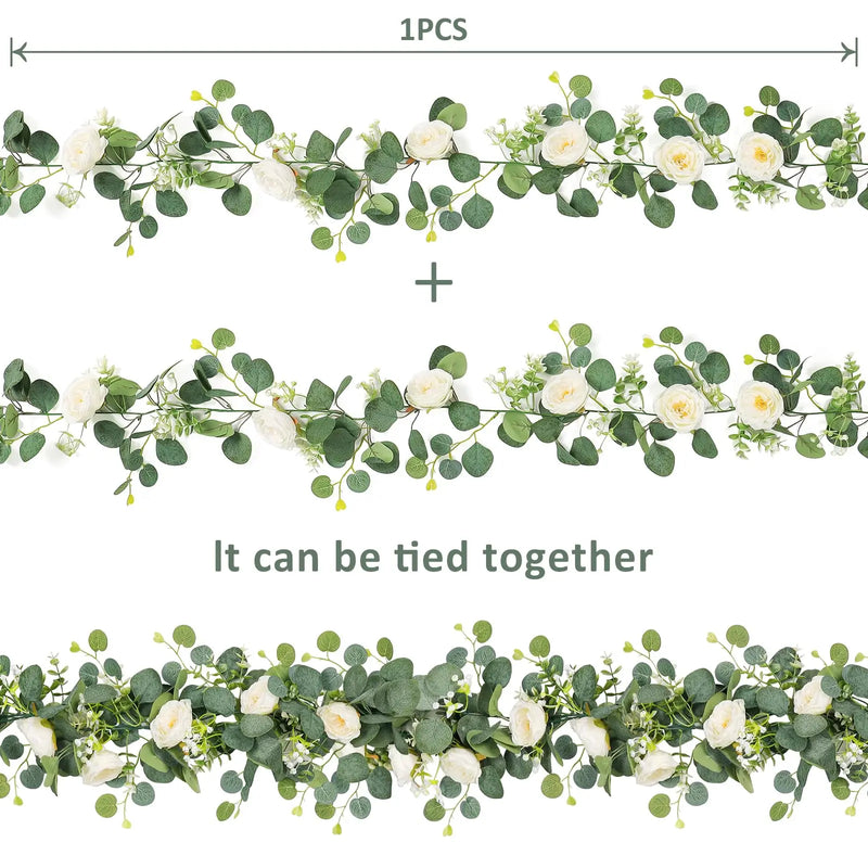 Guirlande d'Eucalyptus avec Fleurs pour Arche, eucalyptus et roses blanches