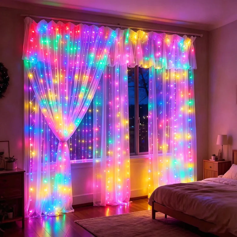 Rideau Lumineux LED 3 m de Large avec Télécommande, coloris multicolore