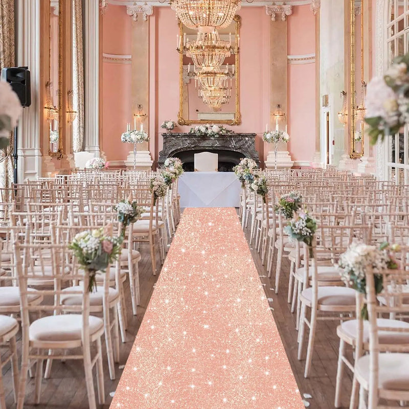 Tapis d'allée de mariage à paillettes, couleur or rose