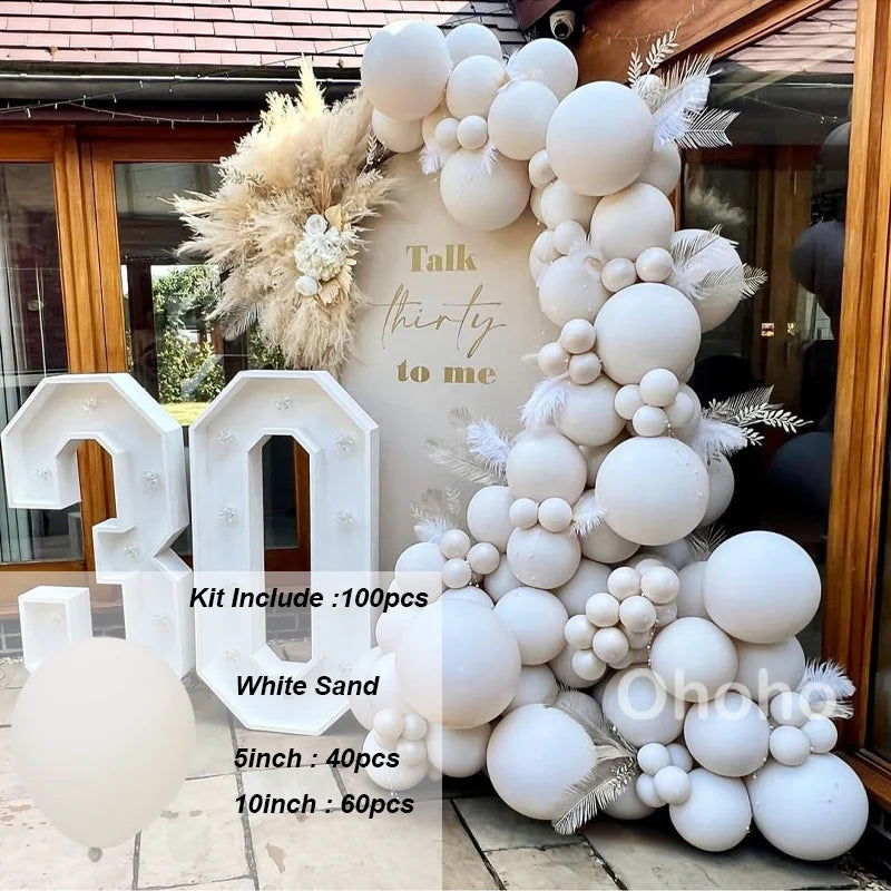 Kit Arche de Ballons Blanc Sable et Beige, blanc sable, 100 pièces