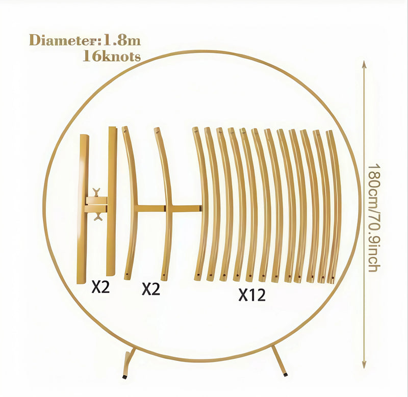 Arche de Mariage Ronde Dorée Démontable en Métal, 150 à 250 cm
