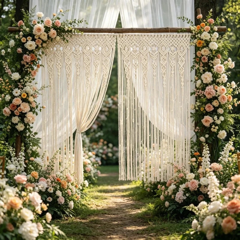 Rideau en Macramé Bohème pour Porte et Fond de Mariage, 6 Tailles de 90 à 130 cm