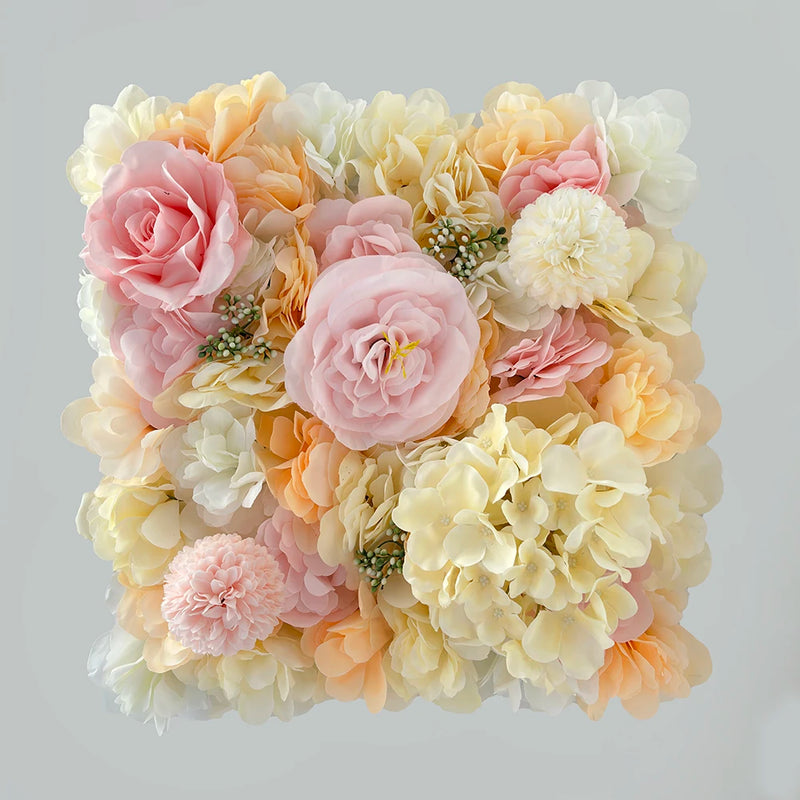 Mur de Fleurs Artificielles, Panneau Carré 35 × 35 cm, coloris champagne, pêche et rose pâle