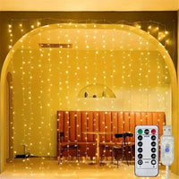 Rideau Lumineux LED à Télécommande, Blanc ou Blanc Chaud, 300 x 200 ou 300 x 300 cm