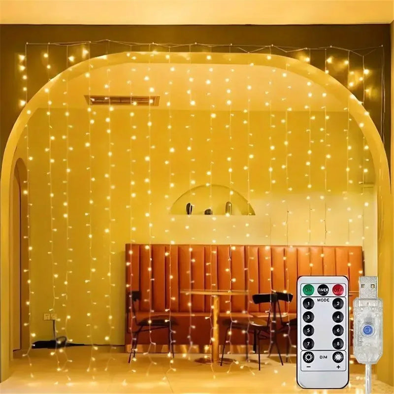 Rideau Lumineux LED à Télécommande, Blanc ou Blanc Chaud, 300 x 200 ou 300 x 300 cm