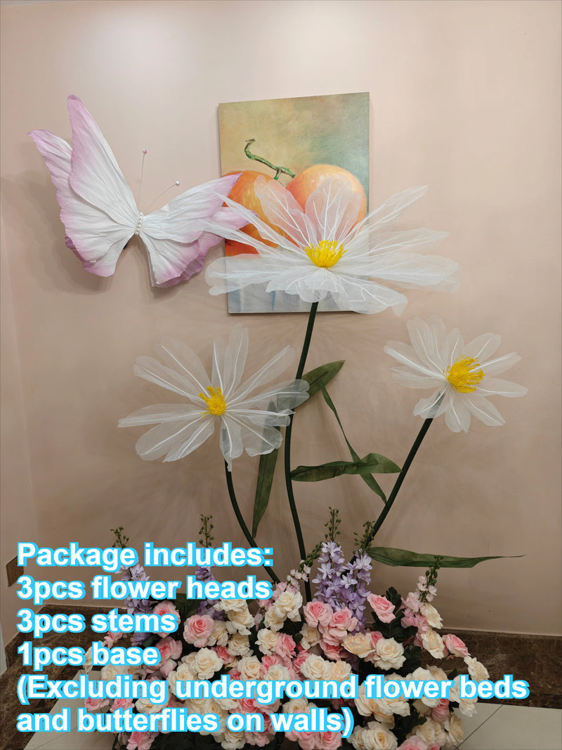 Décoration d'Allée de Mariage, 3 fleurs blanches avec base