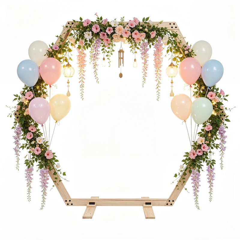 Arche de mariage en bois hexagonale naturel, à habiller de fleurs et de voilage