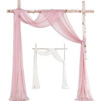 Compositions florales et voilages rustiques pour arche de mariage, article voilage rose clair et blanc, 2 pièces