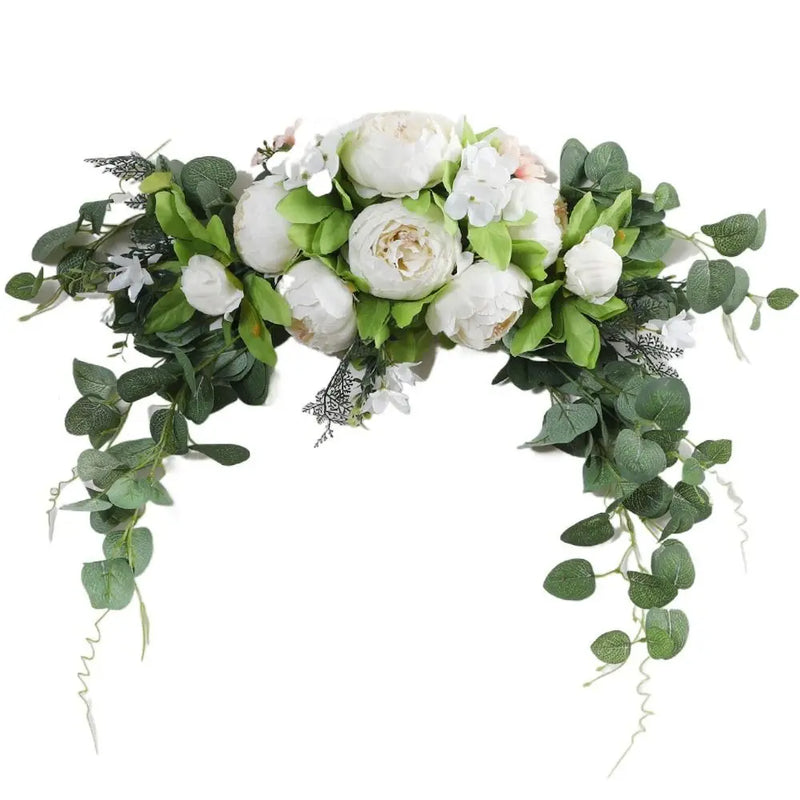 Fleurs pour Arche de Mariage, Pivoines et Eucalyptus de 75 cm, coloris blanc
